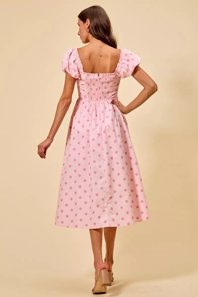 SO ME Polka Cotton Print Short Sleeves Midi Dress - Bitsy Gypsy Boutique