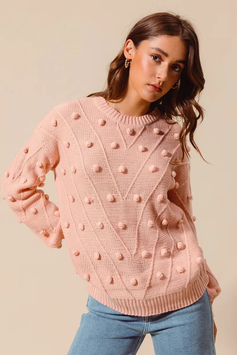 SO ME Pom Pom Textured Knit Sweater Top - Bitsy Gypsy Boutique