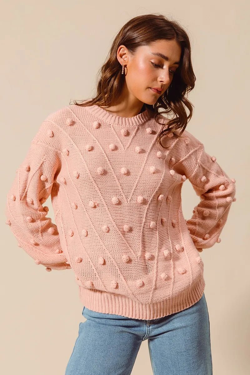 SO ME Pom Pom Textured Knit Sweater Top - Bitsy Gypsy Boutique