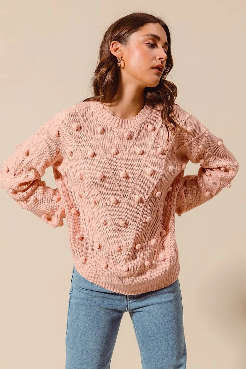 SO ME Pom Pom Textured Knit Sweater Top - Bitsy Gypsy Boutique