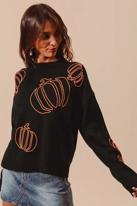 SO ME Pumpkin Embroidered Halloween Thanksgiving Sweater - Bitsy Gypsy Boutique