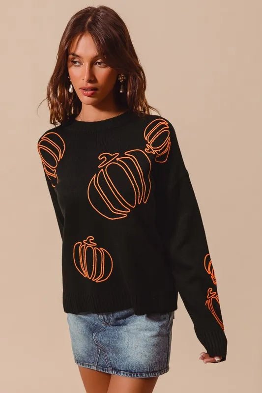SO ME Pumpkin Embroidered Halloween Thanksgiving Sweater - Bitsy Gypsy Boutique