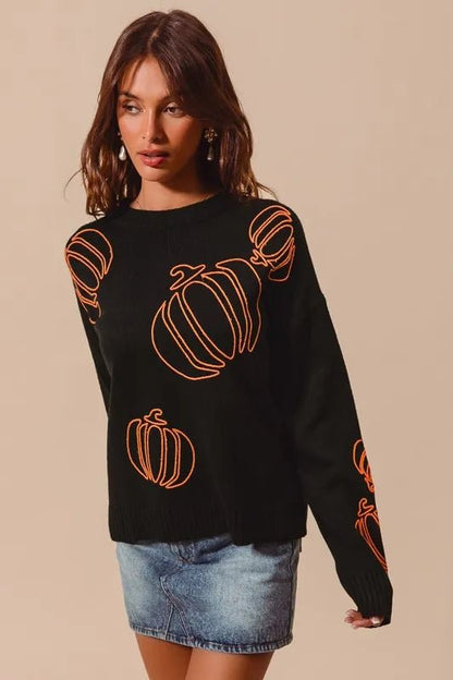 SO ME Pumpkin Embroidered Halloween Thanksgiving Sweater - Bitsy Gypsy Boutique