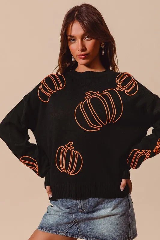 SO ME Pumpkin Embroidered Halloween Thanksgiving Sweater - Bitsy Gypsy Boutique