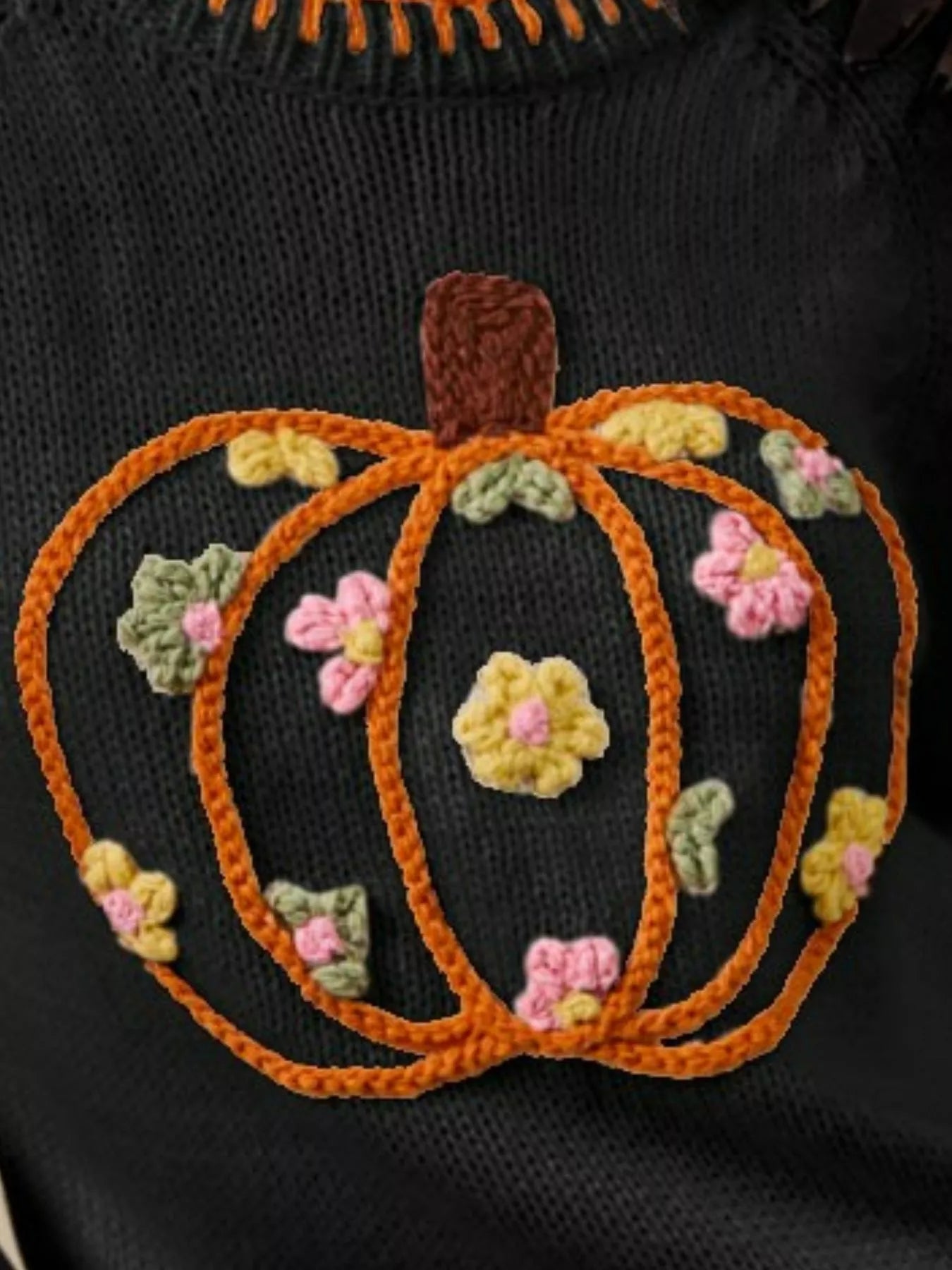SO ME Pumpkin Floral Embroidered Thanksgiving Sweater - Bitsy Gypsy Boutique