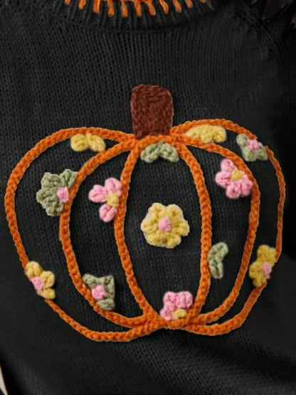 SO ME Pumpkin Floral Embroidered Thanksgiving Sweater - Bitsy Gypsy Boutique