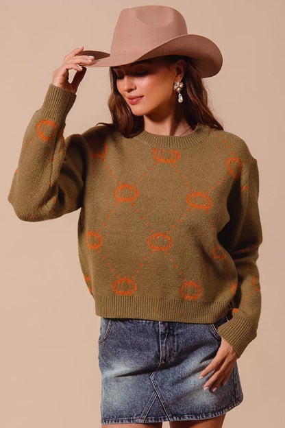 SO ME Pumpkin Rhombus Halloween Thanksgiving Sweater - Bitsy Gypsy Boutique