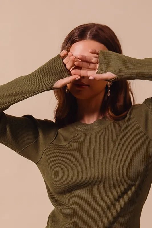 SO ME Rib Knit Top with Shoulder Cut Out - Bitsy Gypsy Boutique