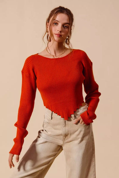 SO ME Rib Knitted Crop Sweater Top With Shaped Hem - Bitsy Gypsy Boutique
