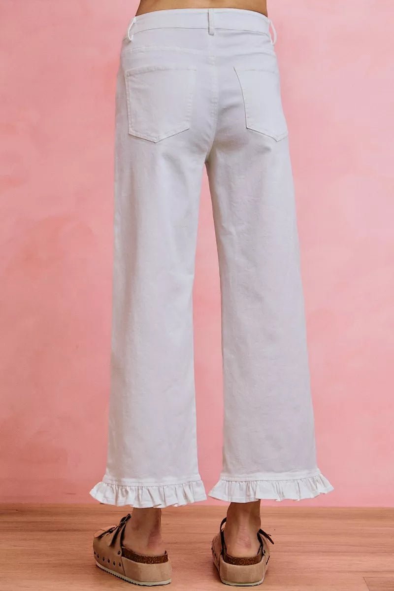 SO ME Ruffled Bottom Detail Mid Rise Jeans - Bitsy Gypsy Boutique