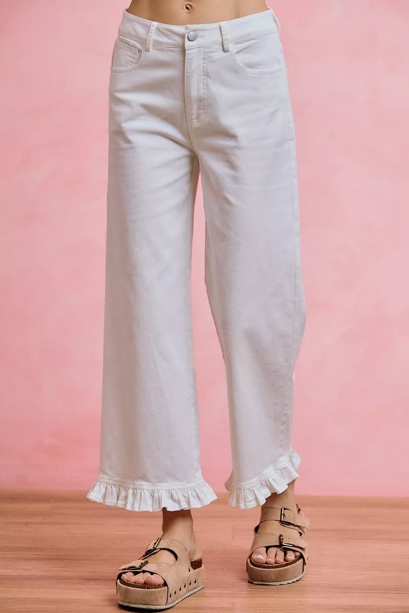 SO ME Ruffled Bottom Detail Mid Rise Jeans - Bitsy Gypsy Boutique