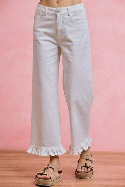 SO ME Ruffled Bottom Detail Mid Rise Jeans - Bitsy Gypsy Boutique