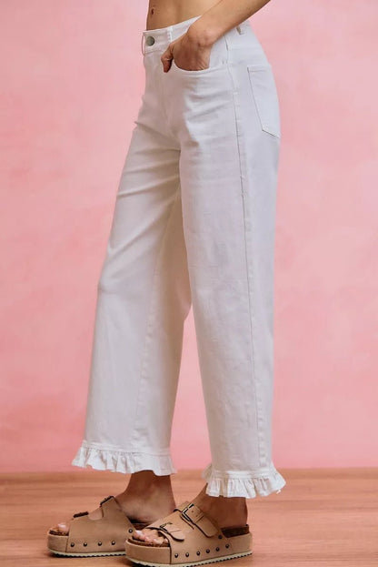 SO ME Ruffled Bottom Detail Mid Rise Jeans - Bitsy Gypsy Boutique