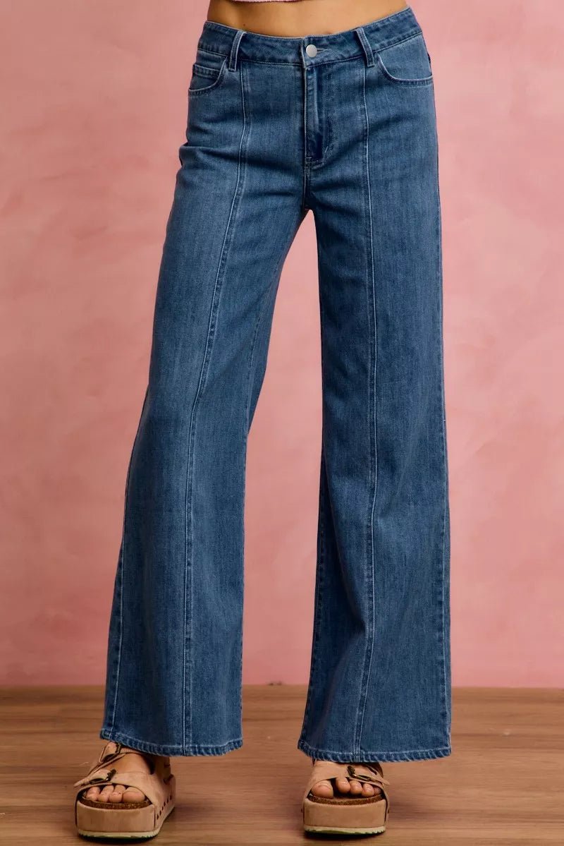 SO ME Seam Detail Mid Rise Stretch Denim Jeans - Bitsy Gypsy Boutique