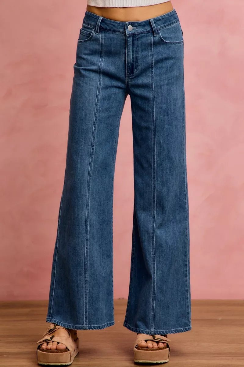 SO ME Seam Detail Mid Rise Stretch Denim Jeans - Bitsy Gypsy Boutique
