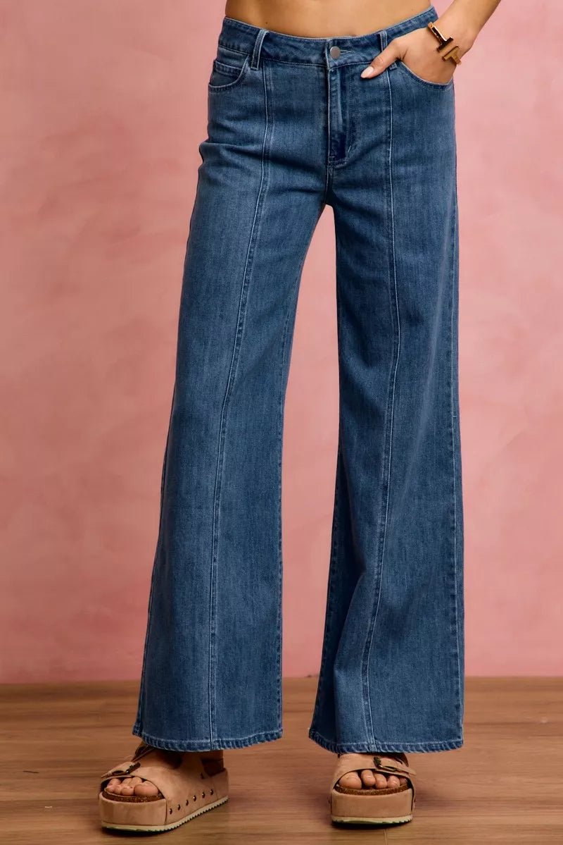 SO ME Seam Detail Mid Rise Stretch Denim Jeans - Bitsy Gypsy Boutique