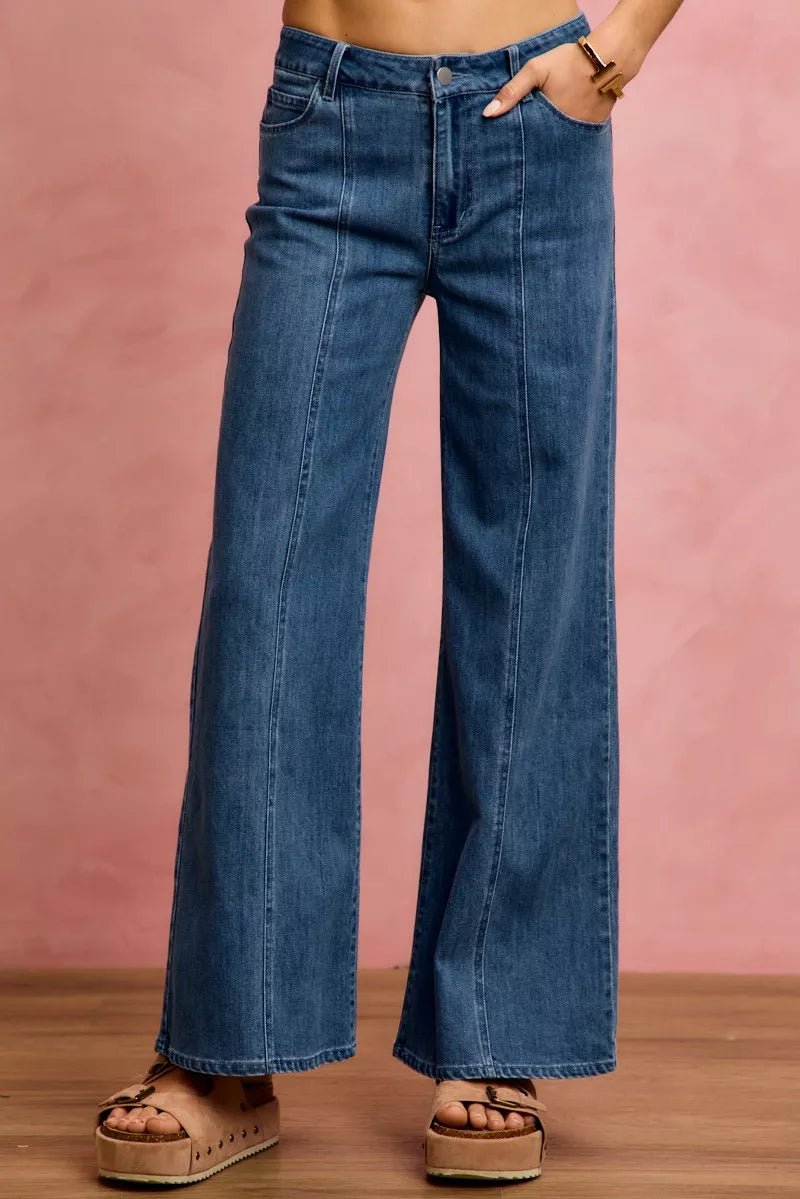 SO ME Seam Detail Mid Rise Stretch Denim Jeans - Bitsy Gypsy Boutique