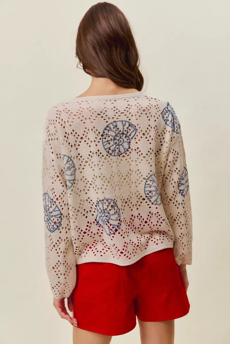 SO ME Seashell Lightweight Sweater Top - Bitsy Gypsy Boutique