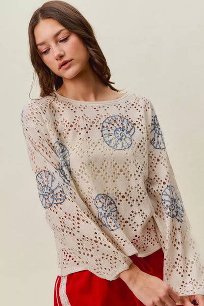 SO ME Seashell Lightweight Sweater Top - Bitsy Gypsy Boutique