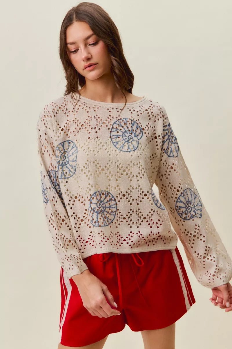 SO ME Seashell Lightweight Sweater Top - Bitsy Gypsy Boutique