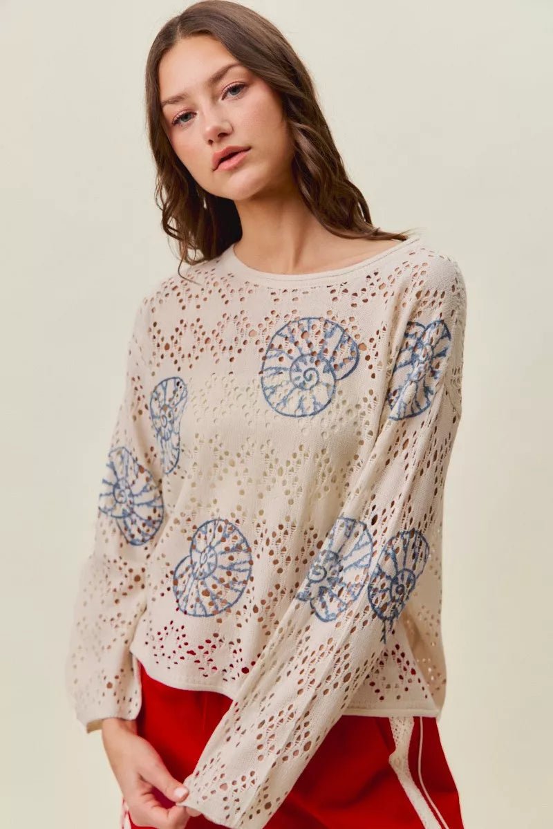 SO ME Seashell Lightweight Sweater Top - Bitsy Gypsy Boutique