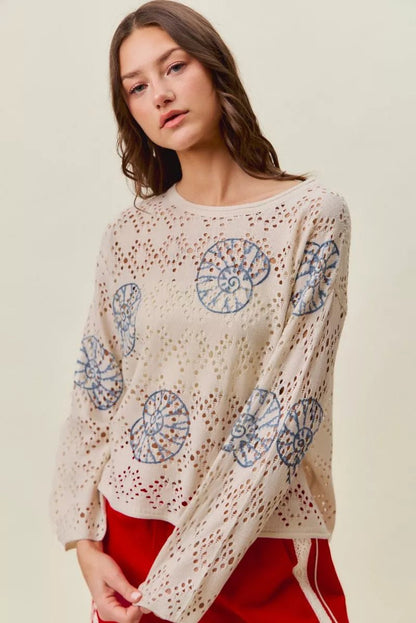 SO ME Seashell Lightweight Sweater Top - Bitsy Gypsy Boutique