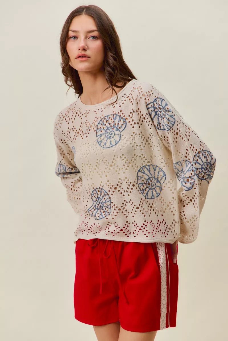 SO ME Seashell Lightweight Sweater Top - Bitsy Gypsy Boutique