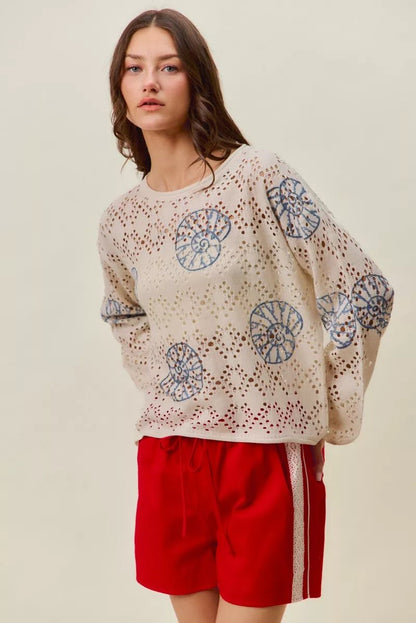 SO ME Seashell Lightweight Sweater Top - Bitsy Gypsy Boutique