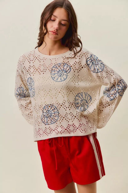 SO ME Seashell Lightweight Sweater Top - Bitsy Gypsy Boutique