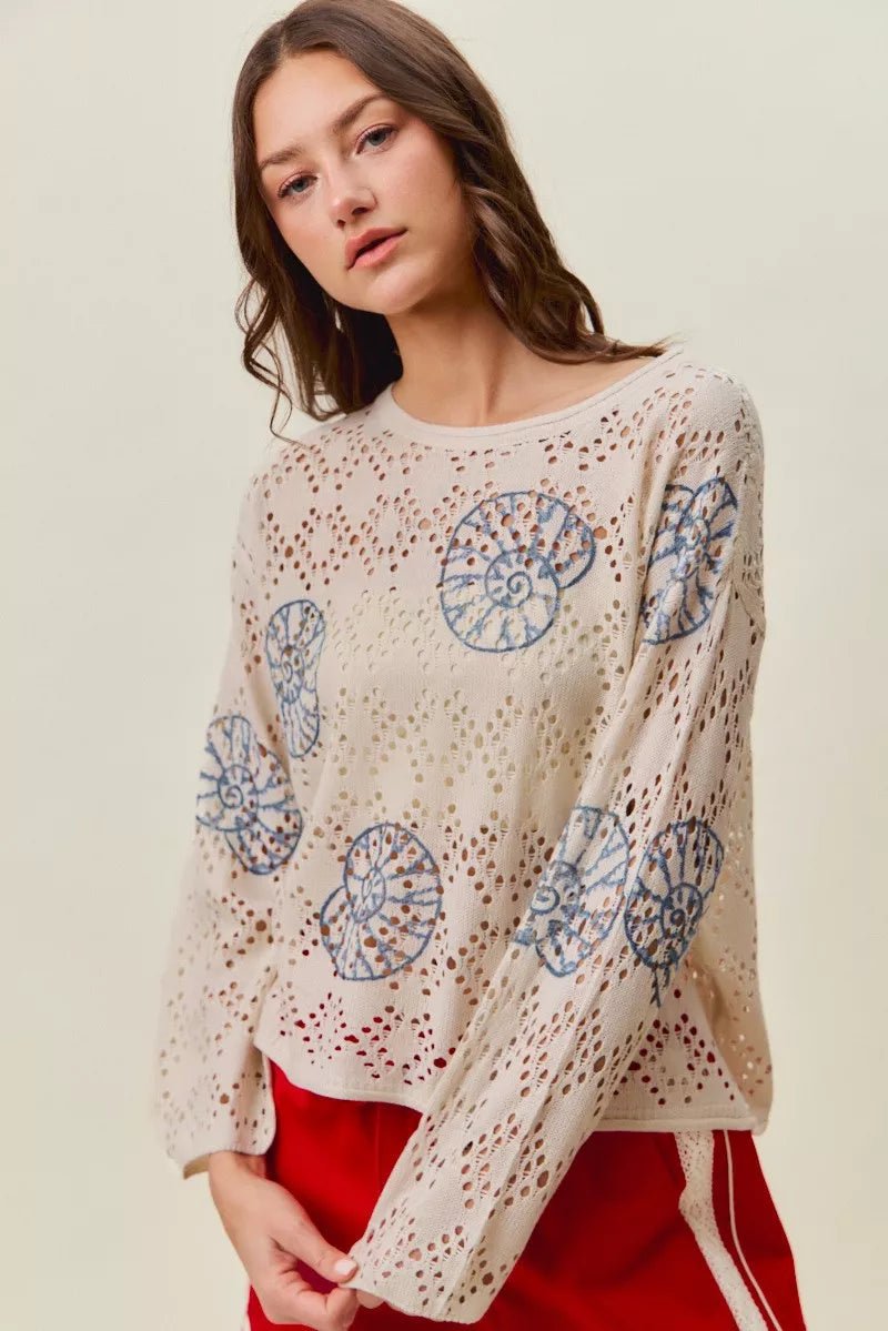 SO ME Seashell Lightweight Sweater Top - Bitsy Gypsy Boutique