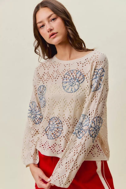 SO ME Seashell Lightweight Sweater Top - Bitsy Gypsy Boutique