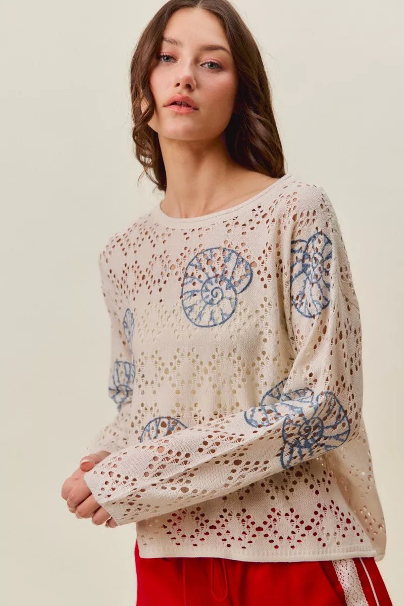 SO ME Seashell Lightweight Sweater Top - Bitsy Gypsy Boutique