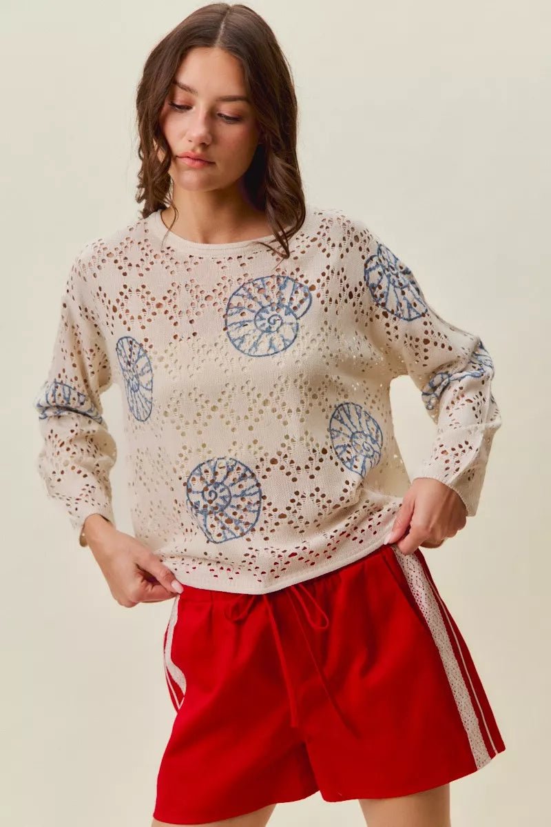 SO ME Seashell Lightweight Sweater Top - Bitsy Gypsy Boutique