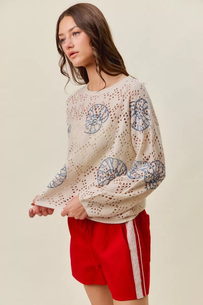 SO ME Seashell Lightweight Sweater Top - Bitsy Gypsy Boutique