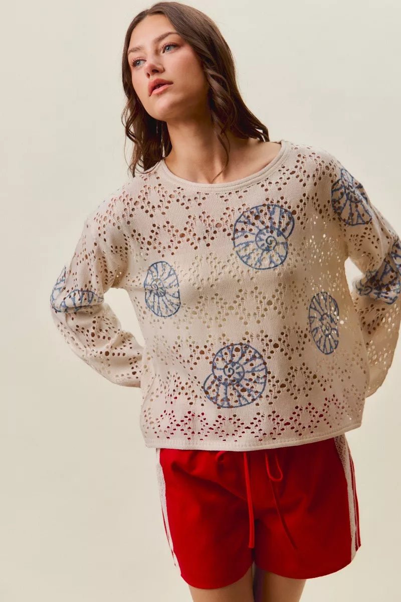 SO ME Seashell Lightweight Sweater Top - Bitsy Gypsy Boutique