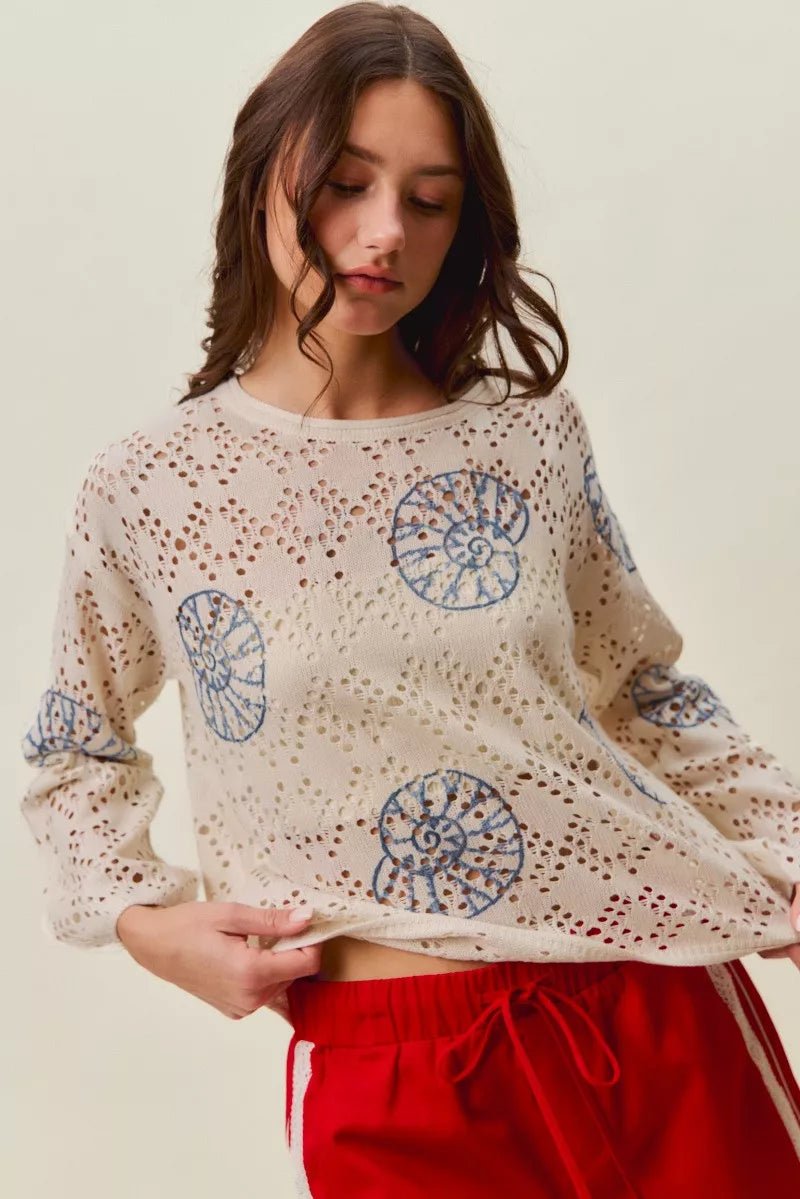 SO ME Seashell Lightweight Sweater Top - Bitsy Gypsy Boutique