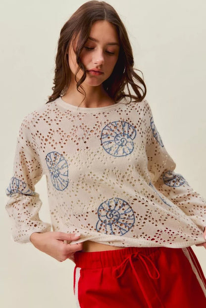 SO ME Seashell Lightweight Sweater Top - Bitsy Gypsy Boutique