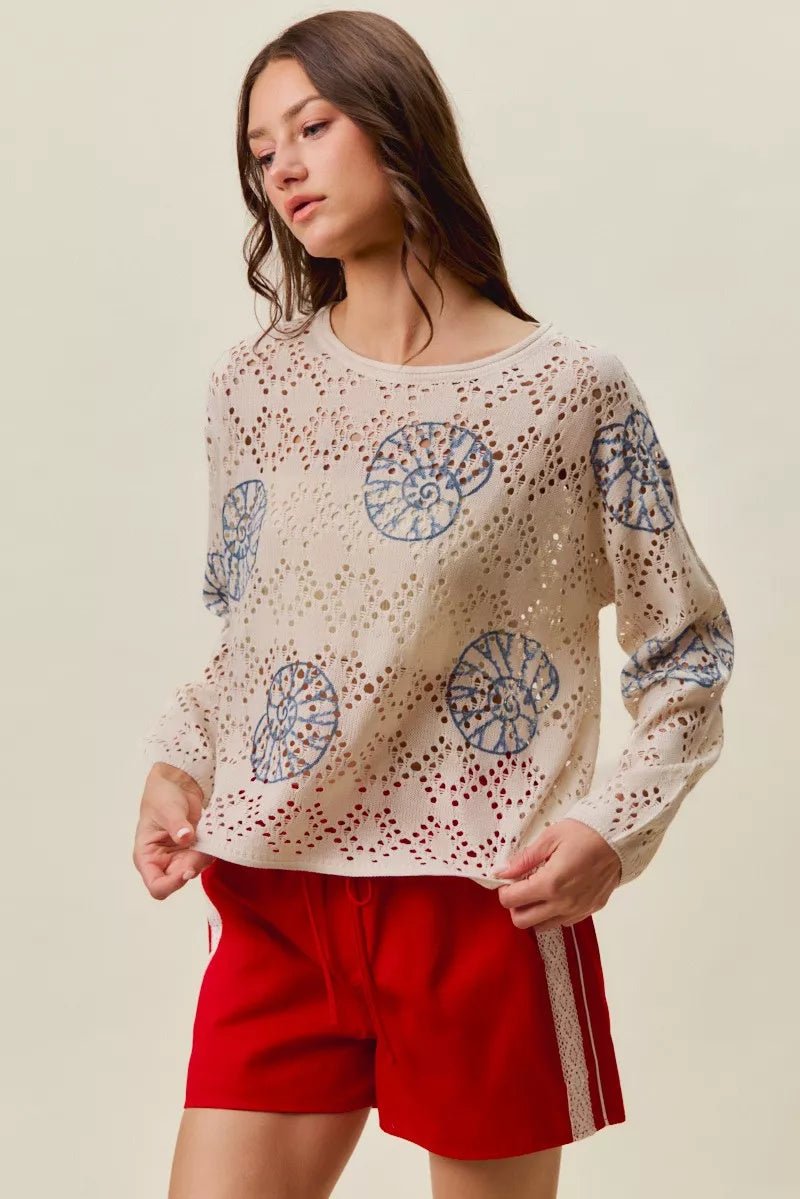 SO ME Seashell Lightweight Sweater Top - Bitsy Gypsy Boutique