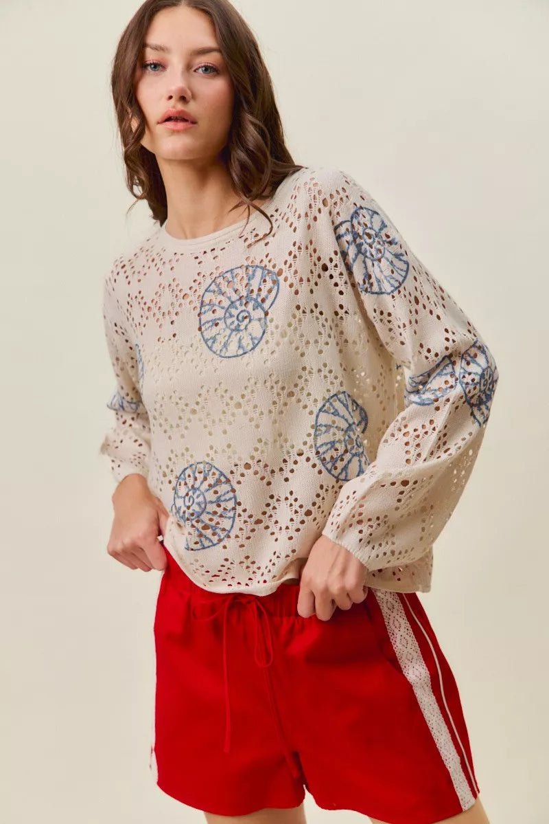 SO ME Seashell Lightweight Sweater Top - Bitsy Gypsy Boutique