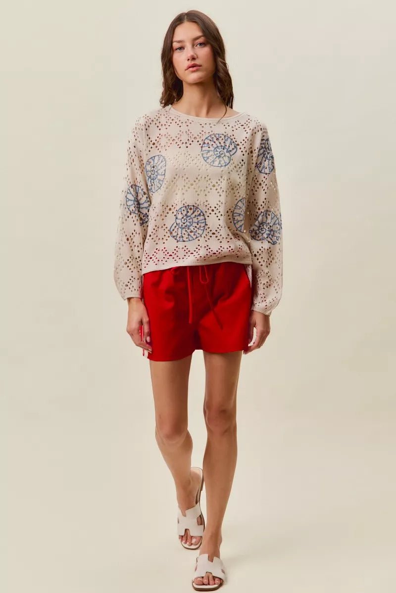 SO ME Seashell Lightweight Sweater Top - Bitsy Gypsy Boutique