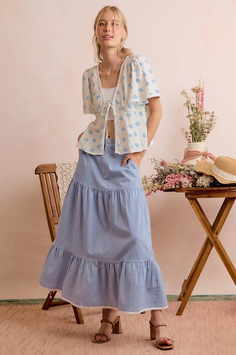 SO ME Shell Print Tie Front Flutter Sleeves Blouse Top - Bitsy Gypsy Boutique