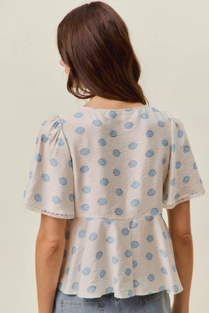 SO ME Shell Print Tie Front Flutter Sleeves Blouse Top - Bitsy Gypsy Boutique