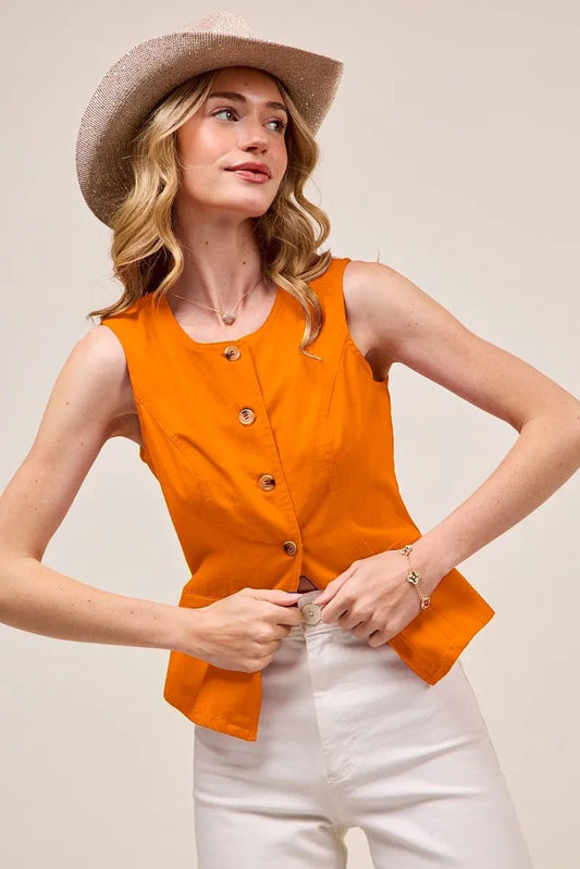 SO ME Slim Fit Button Front Game Day Color Denim Vest Top - Bitsy Gypsy Boutique