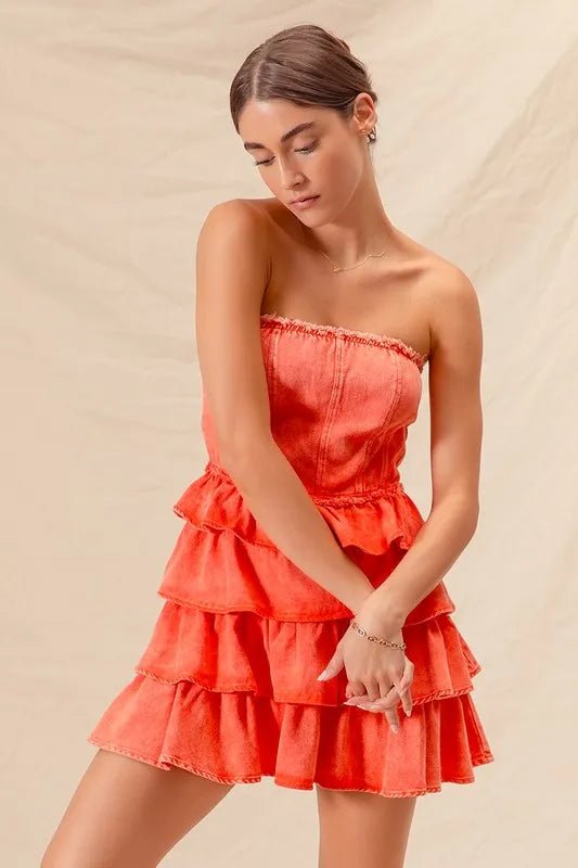 SO ME Strapless Ruffle Layered Game Day Cheer Up Dress - Bitsy Gypsy Boutique