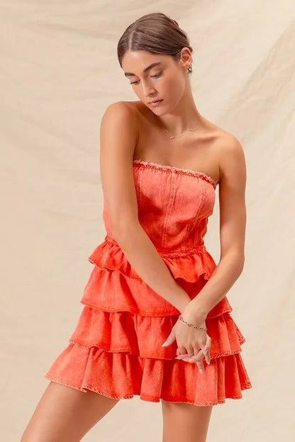 SO ME Strapless Ruffle Layered Game Day Cheer Up Dress - Bitsy Gypsy Boutique