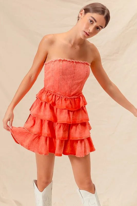 SO ME Strapless Ruffle Layered Game Day Cheer Up Dress - Bitsy Gypsy Boutique