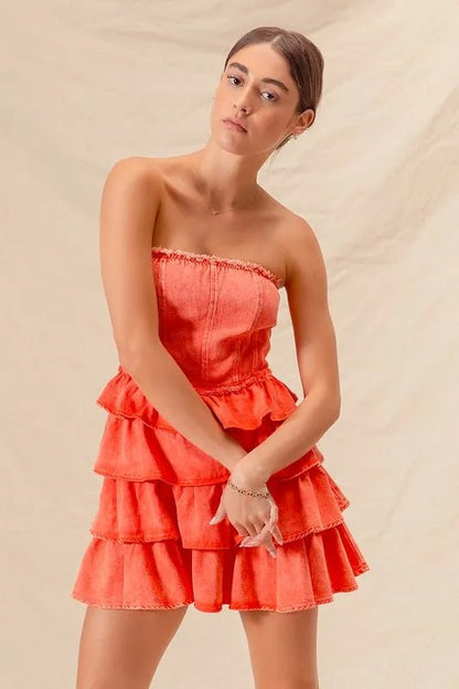 SO ME Strapless Ruffle Layered Game Day Cheer Up Dress - Bitsy Gypsy Boutique