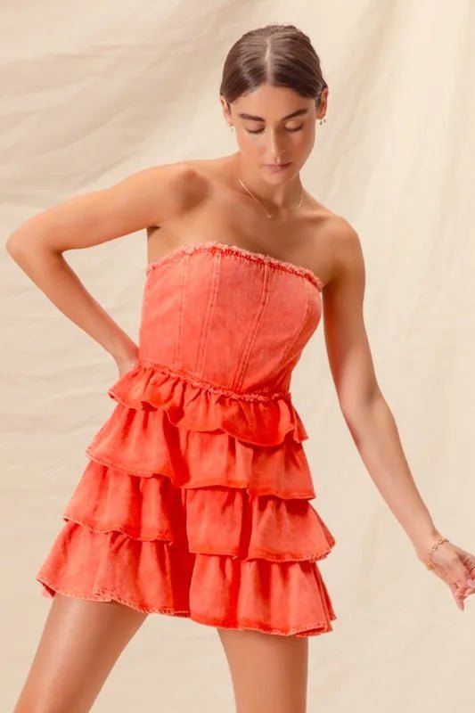 SO ME Strapless Ruffle Layered Game Day Cheer Up Dress - Bitsy Gypsy Boutique