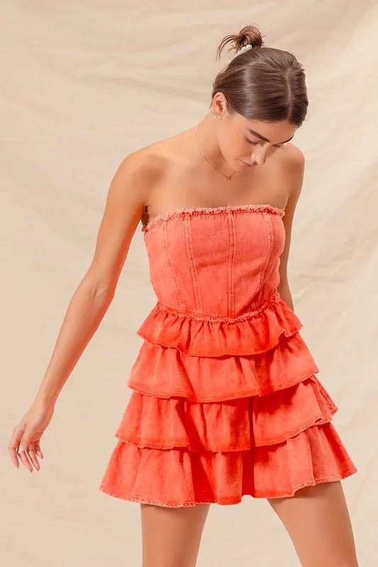 SO ME Strapless Ruffle Layered Game Day Cheer Up Dress - Bitsy Gypsy Boutique