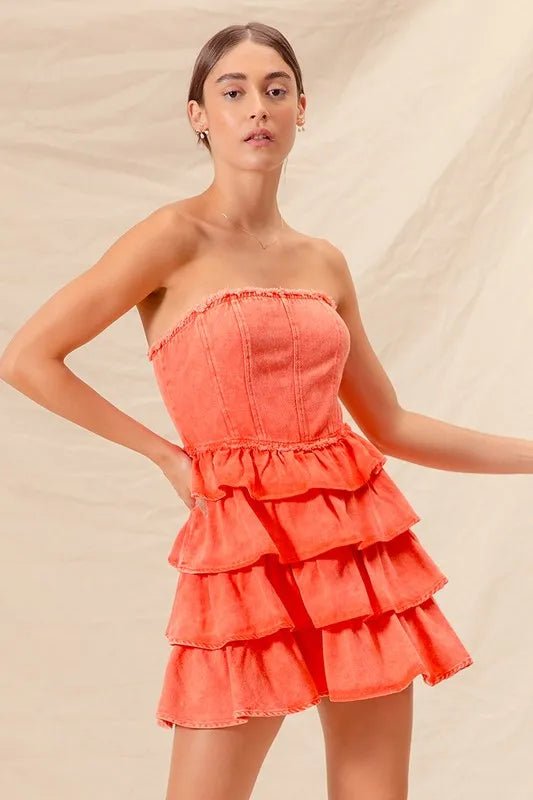 SO ME Strapless Ruffle Layered Game Day Cheer Up Dress - Bitsy Gypsy Boutique